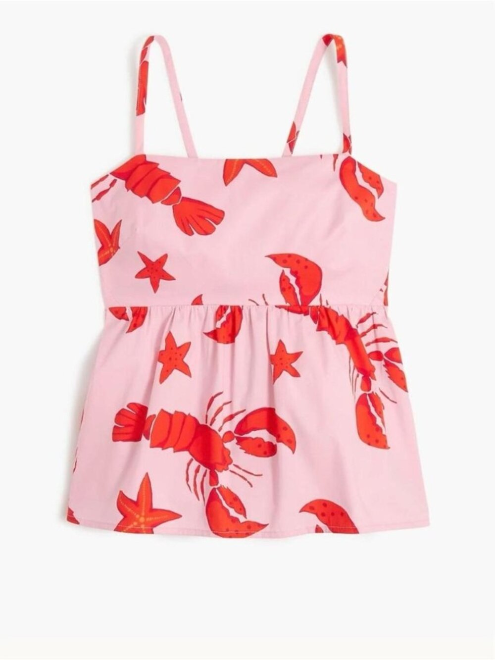 J. Crew Factory Tie-Back Strappy Peplum Top Red and Pink Lobster Print Size 2